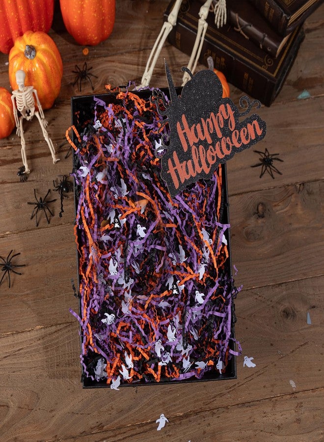 Jocomoni 12.3oz Halloween Crinkle Cut Paper Sherd Filler Black Orange Purple Crinkle Cut Paper with Ghost Confetti for Halloween Party Supply - Image 4